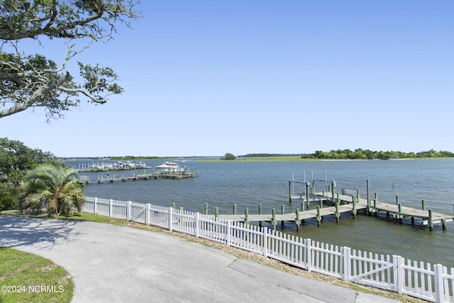 dock area featuring a water view