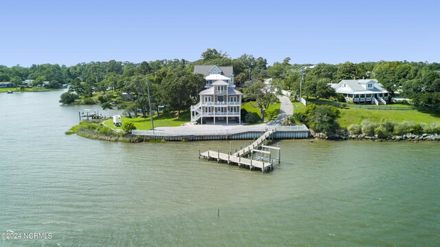 dock area with a water view