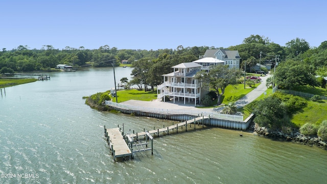 dock area with a water view