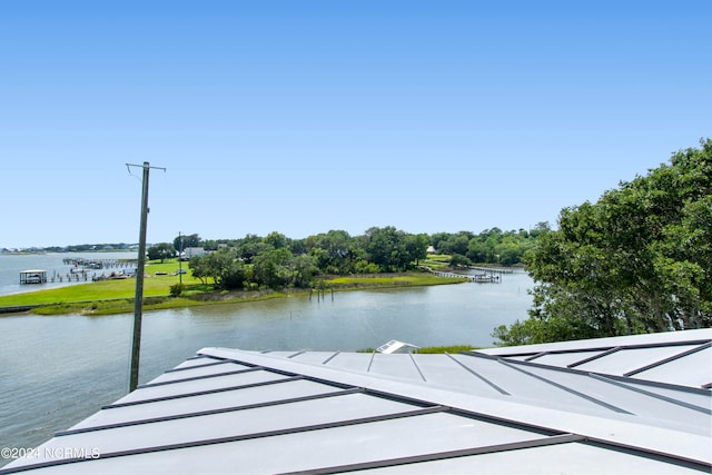 water view featuring a dock