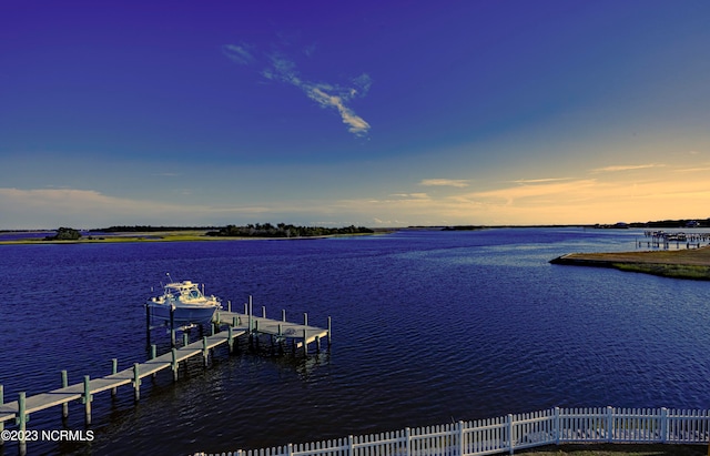 view of dock featuring a water view