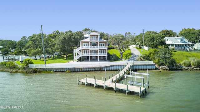 dock area with a water view