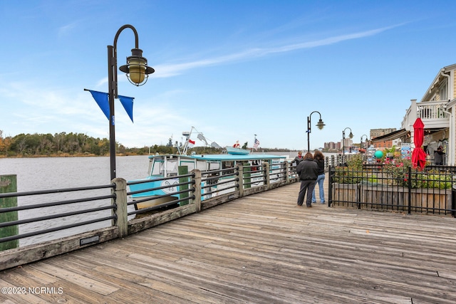 dock area with a water view