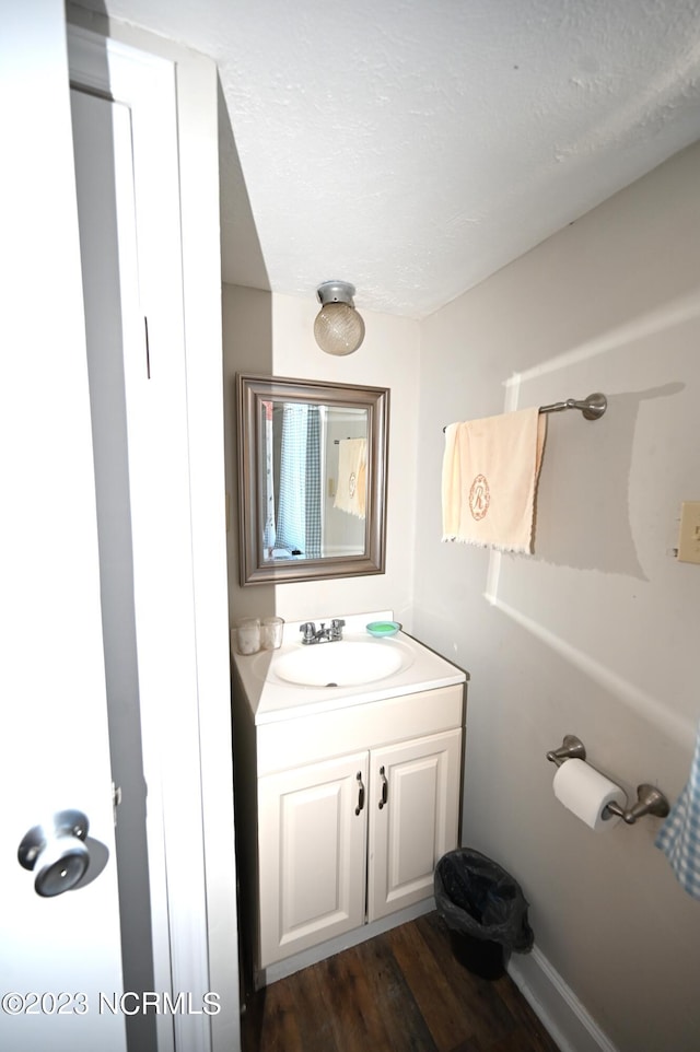 bathroom with vanity and wood-type flooring