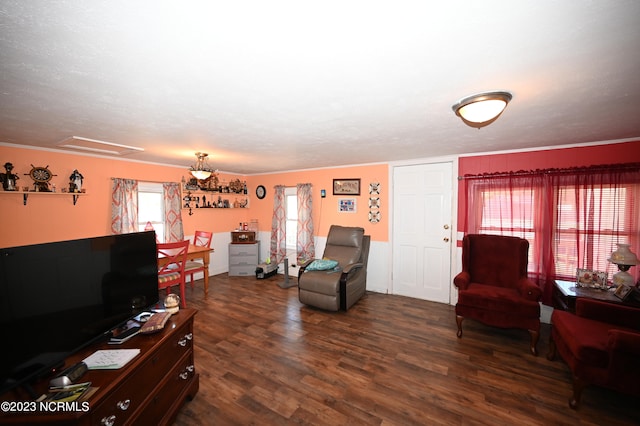 living room featuring dark hardwood / wood-style flooring and plenty of natural light