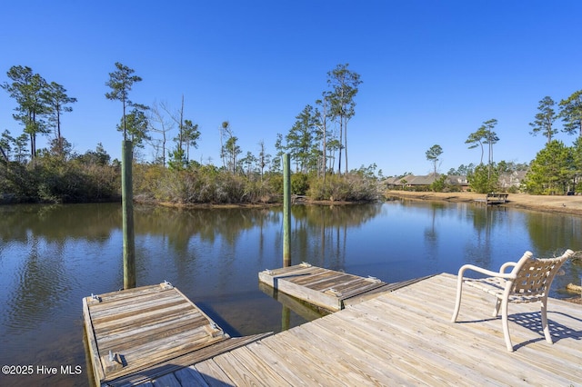 view of dock with a water view