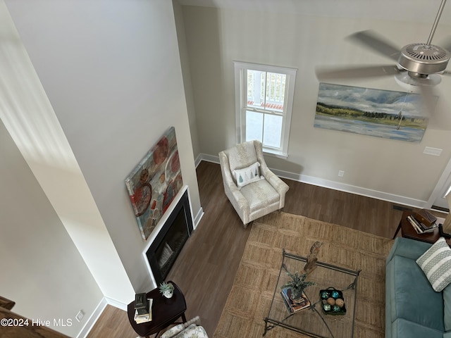 living room with dark hardwood / wood-style floors