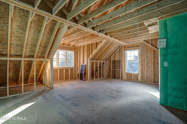 unfinished attic featuring a wealth of natural light