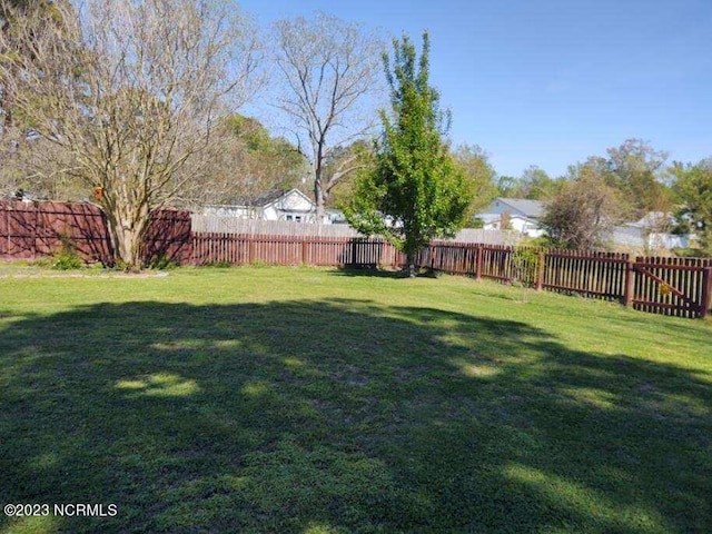 view of yard with a fenced backyard