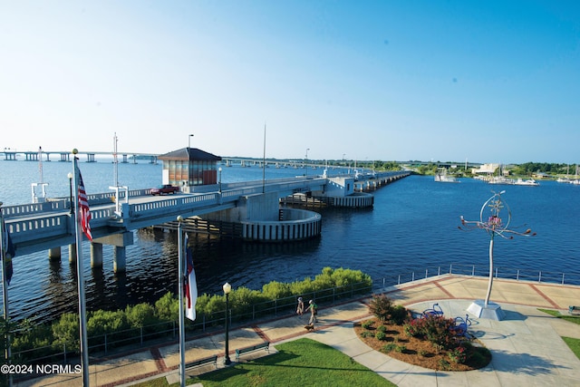 view of dock with a water view