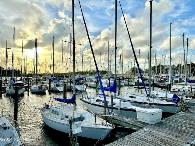 view of dock with a water view