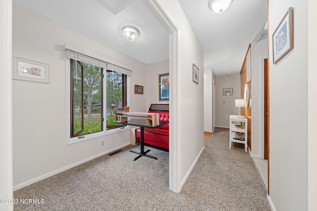 interior space featuring light carpet and plenty of natural light