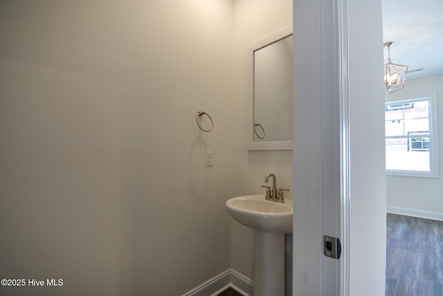 bathroom with wood-type flooring