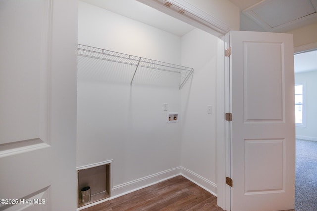 clothes washing area featuring washer hookup and dark hardwood / wood-style floors