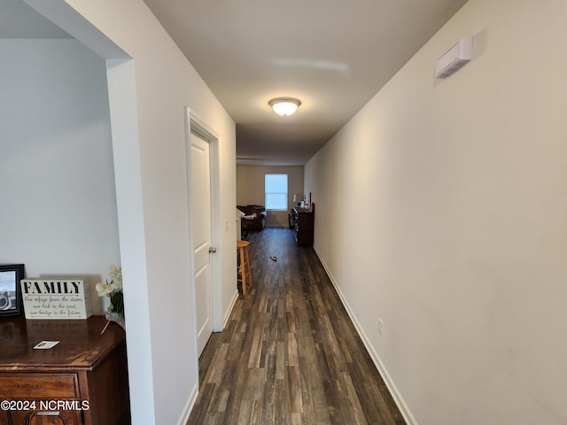 hallway featuring dark wood-type flooring