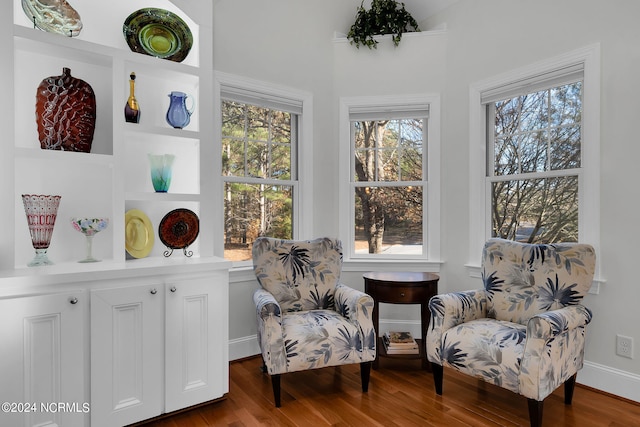 living area with hardwood / wood-style flooring