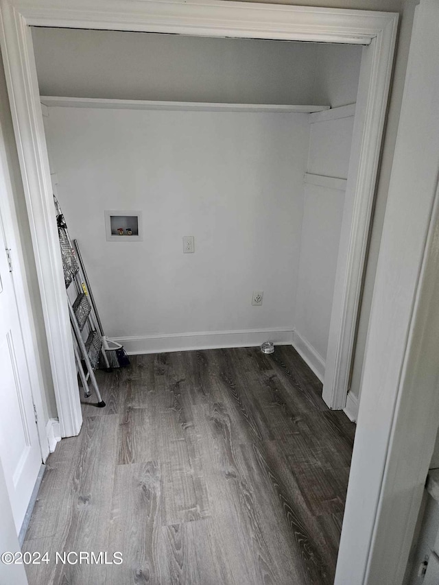 laundry area featuring washer hookup and dark hardwood / wood-style flooring