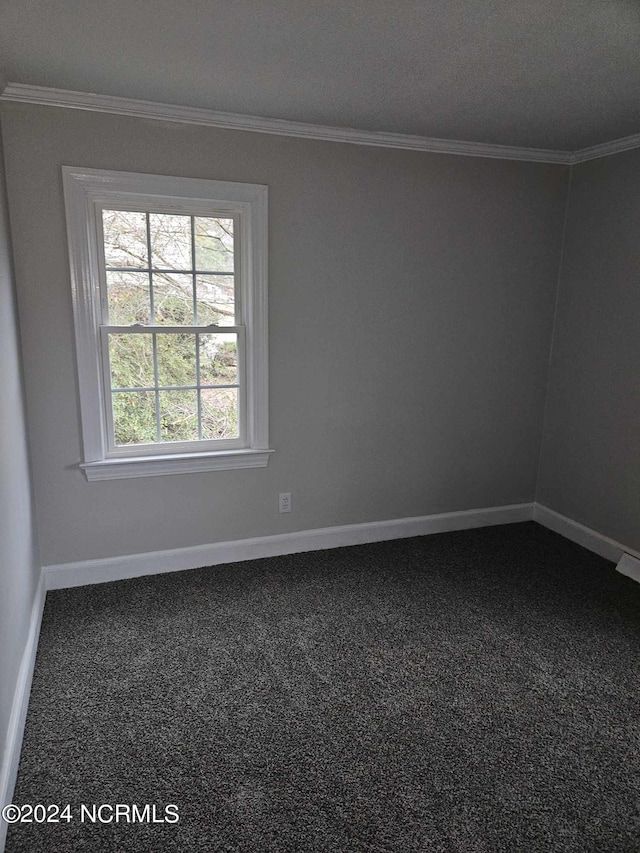 carpeted empty room with ornamental molding