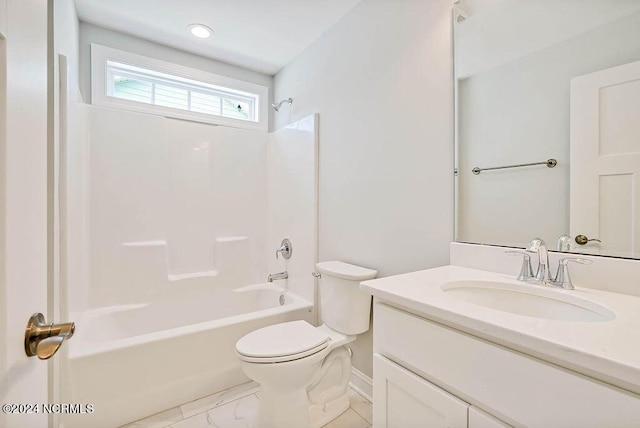 full bathroom with tub / shower combination, toilet, and vanity