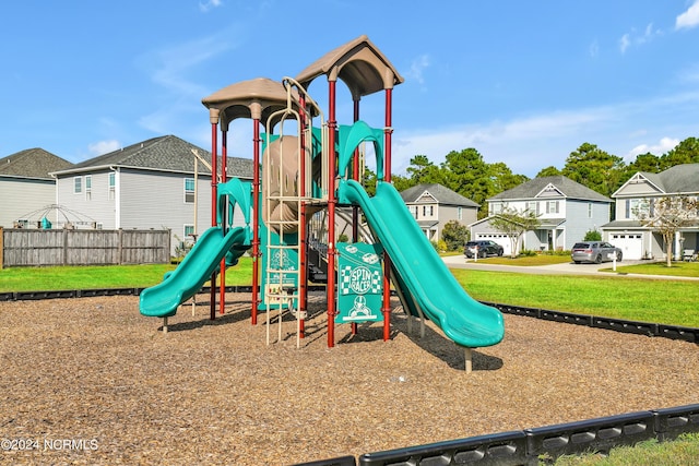 view of jungle gym featuring a yard