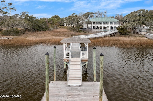 view of dock featuring a water view