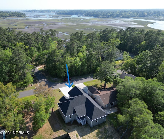 aerial view featuring a water view