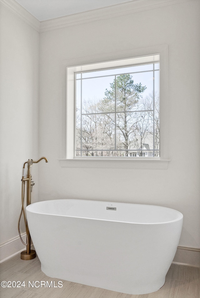 bathroom with ornamental molding