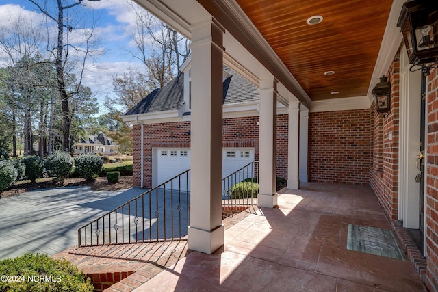 view of terrace featuring a garage