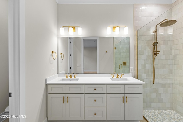 bathroom featuring vanity and walk in shower