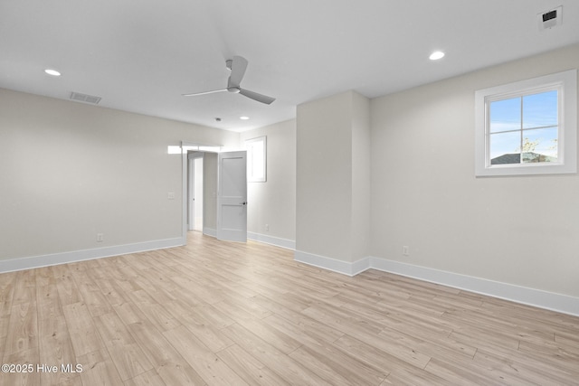 unfurnished room with light hardwood / wood-style floors and ceiling fan