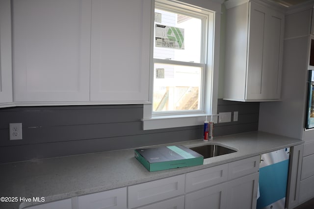 kitchen featuring dishwasher and white cabinetry
