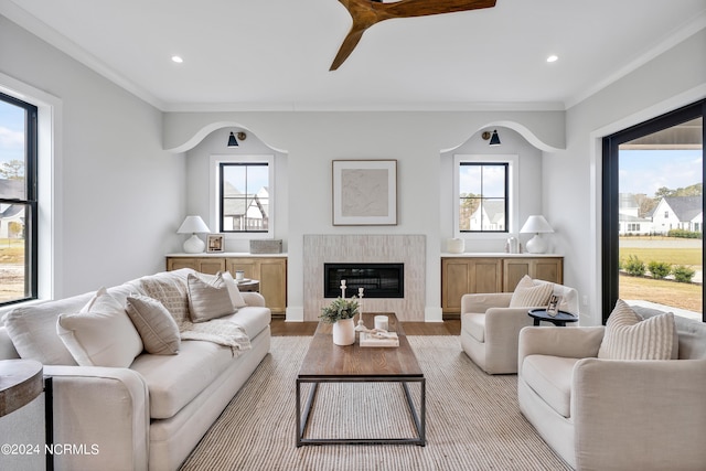 living room featuring light wood-type flooring and plenty of natural light