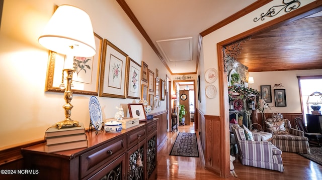 hallway with dark wood-type flooring