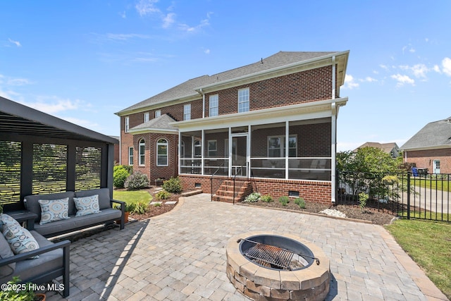 4441 Lagan Cir, Winterville, NC 28590 - back of property featuring a patio area, a sunroom, and brick siding