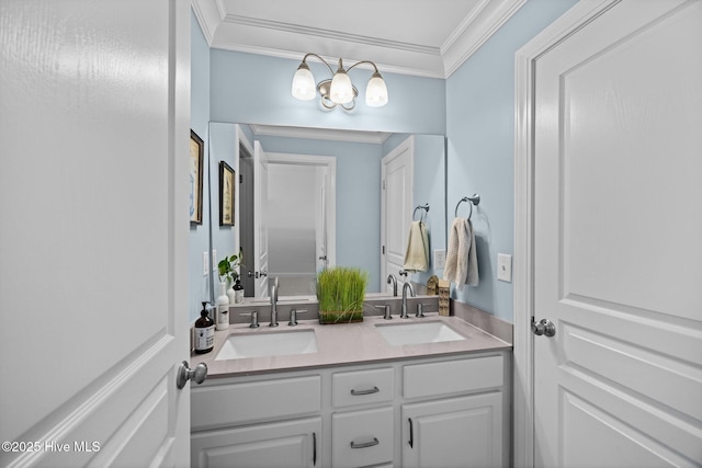 4441 Lagan Cir, Winterville, NC 28590 - full bath featuring crown molding, double vanity, and a chandelier