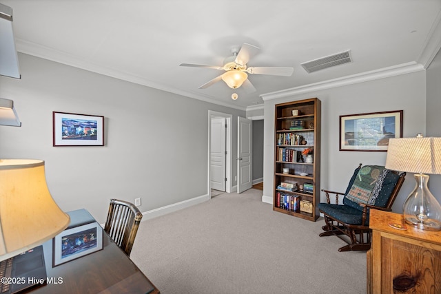 4441 Lagan Cir, Winterville, NC 28590 - office featuring crown molding, a ceiling fan, carpet, and baseboards