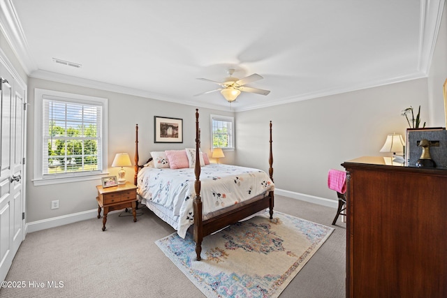 4441 Lagan Cir, Winterville, NC 28590 - bedroom with light colored carpet, crown molding, baseboards, and ceiling fan