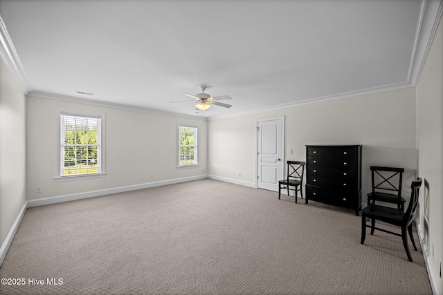 4441 Lagan Cir, Winterville, NC 28590 - carpeted spare room with crown molding, baseboards, and a ceiling fan