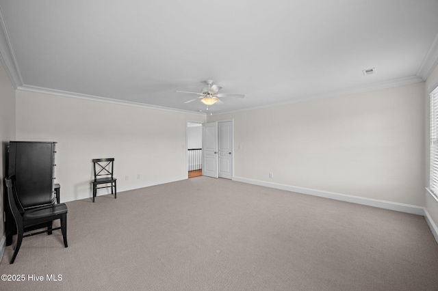 4441 Lagan Cir, Winterville, NC 28590 - unfurnished room featuring ornamental molding, a ceiling fan, light carpet, and baseboards
