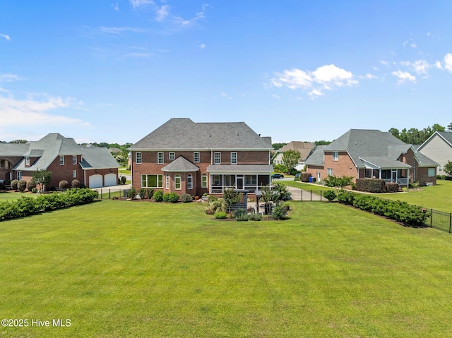 4441 Lagan Cir, Winterville, NC 28590 - back of house with a sunroom, a residential view, and a garage