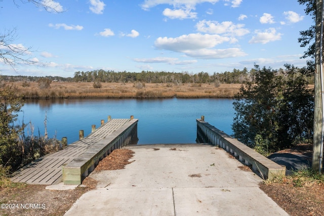 dock area featuring a water view