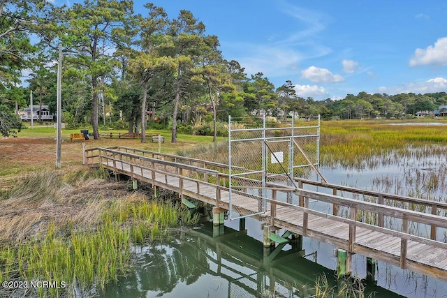 dock area with a water view