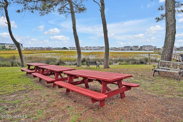 view of yard with a water view