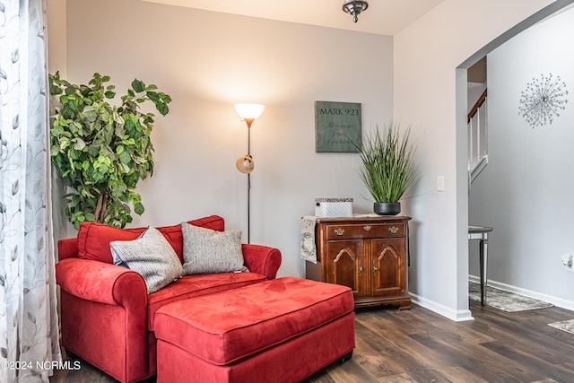 living room with dark wood-type flooring