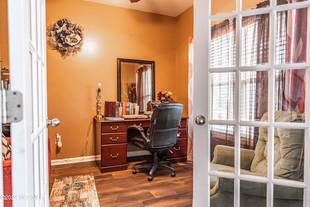 home office featuring hardwood / wood-style flooring