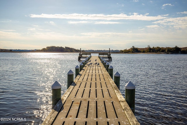 view of dock featuring a water view