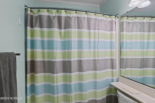 bathroom featuring toilet and ornamental molding