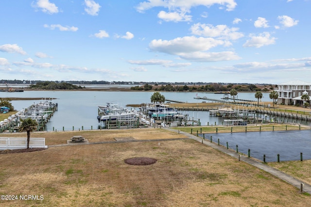 property view of water featuring a dock