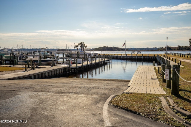 view of dock featuring a water view