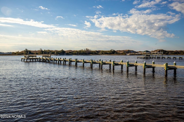 view of dock featuring a water view